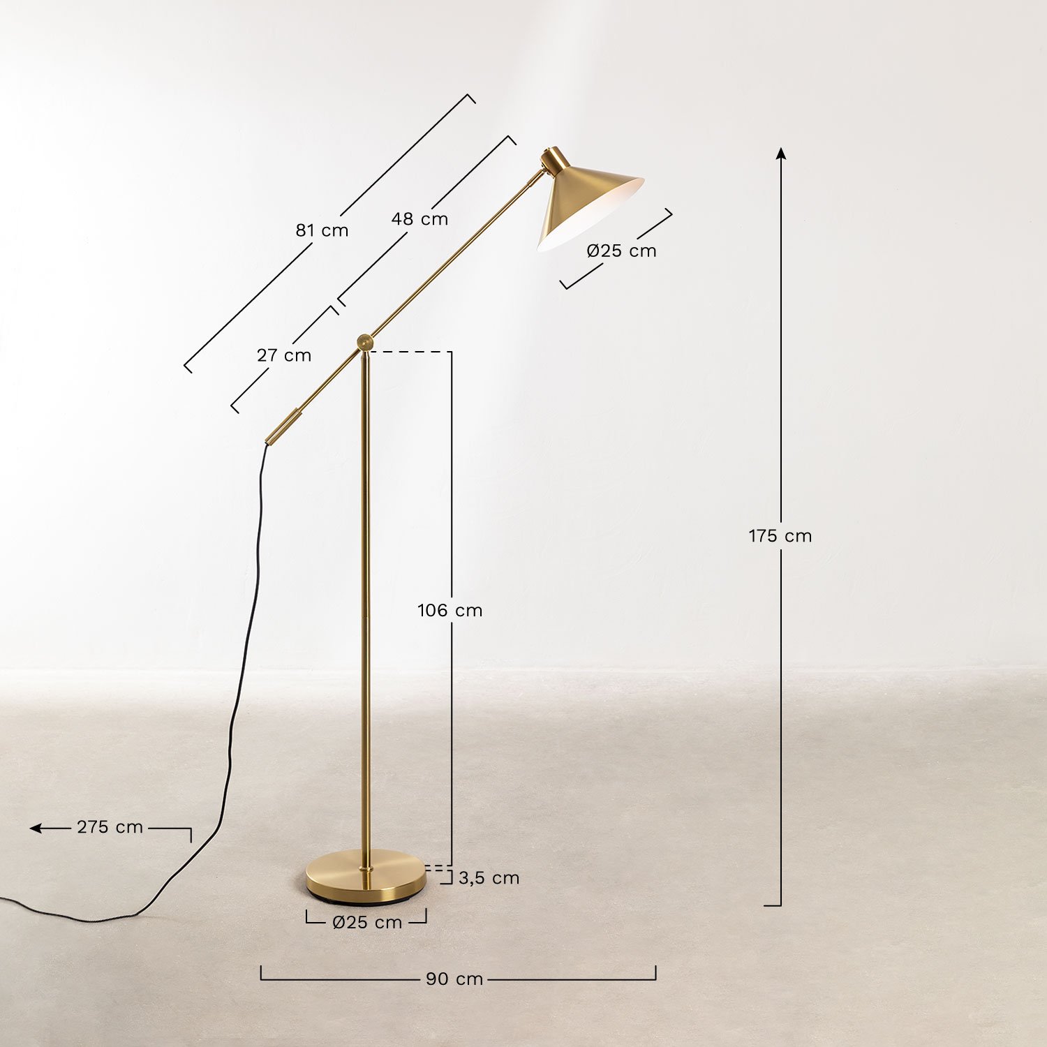 Metallic Floor Lamp Francis, medidas