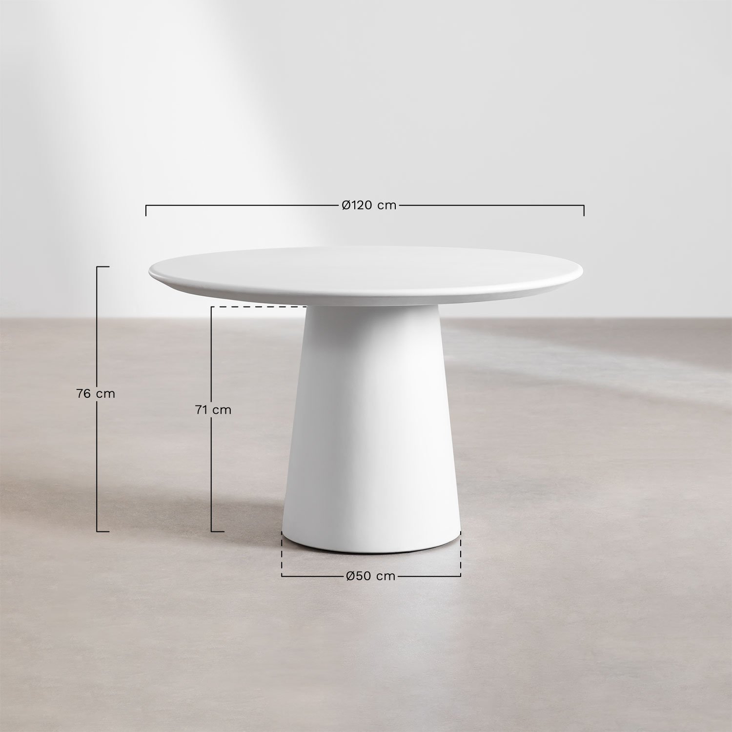 Round dining table Ø120 cm in cement Noemi, medidas