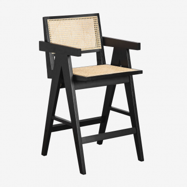 High Stool In Fresno Wood And Rattan (65.5 Cm) Lali Plain Black - Sklum