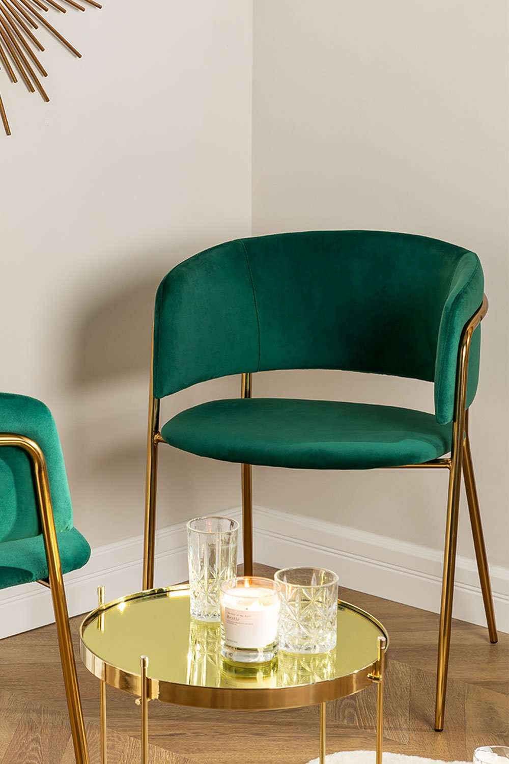 Green velvet dining chairs with gold legs hot sale