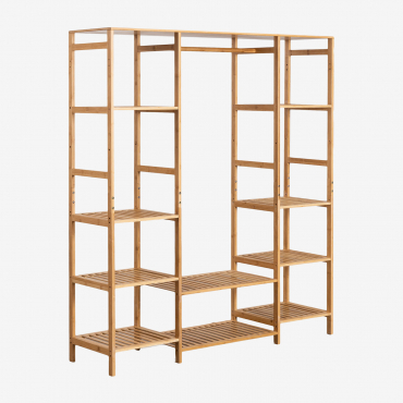Krauford Open Wardrobe With Bamboo Wood Shelves Natural Wood - Sklum