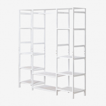 Open Wardrobe With Bamboo Wood Shelves Krauford White Wood - Sklum