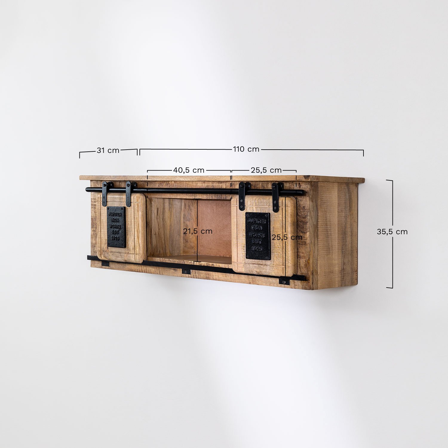 Uain mango wood wall shelf, medidas
