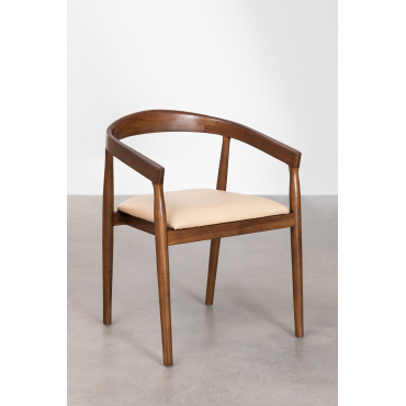 Pack of 2 dining chairs with armrests in teak wood and Visby leather ...