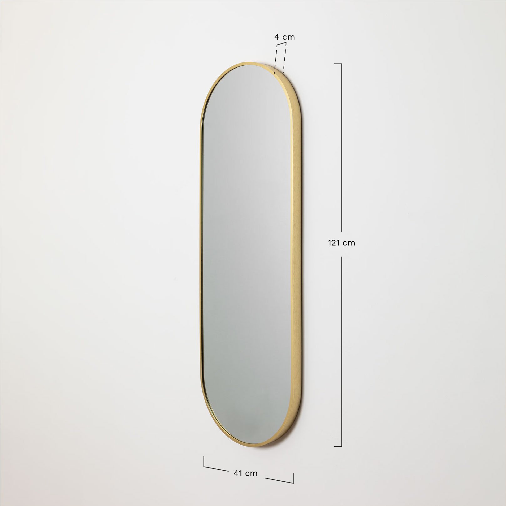Oval wall mirror in metal Elsie Gold, medidas