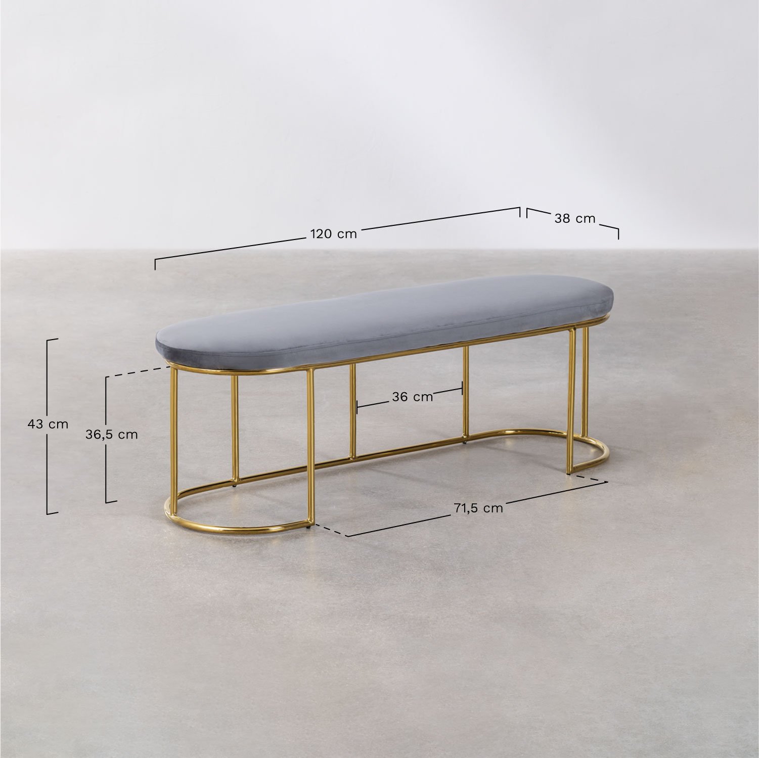 Markina velvet bench, medidas