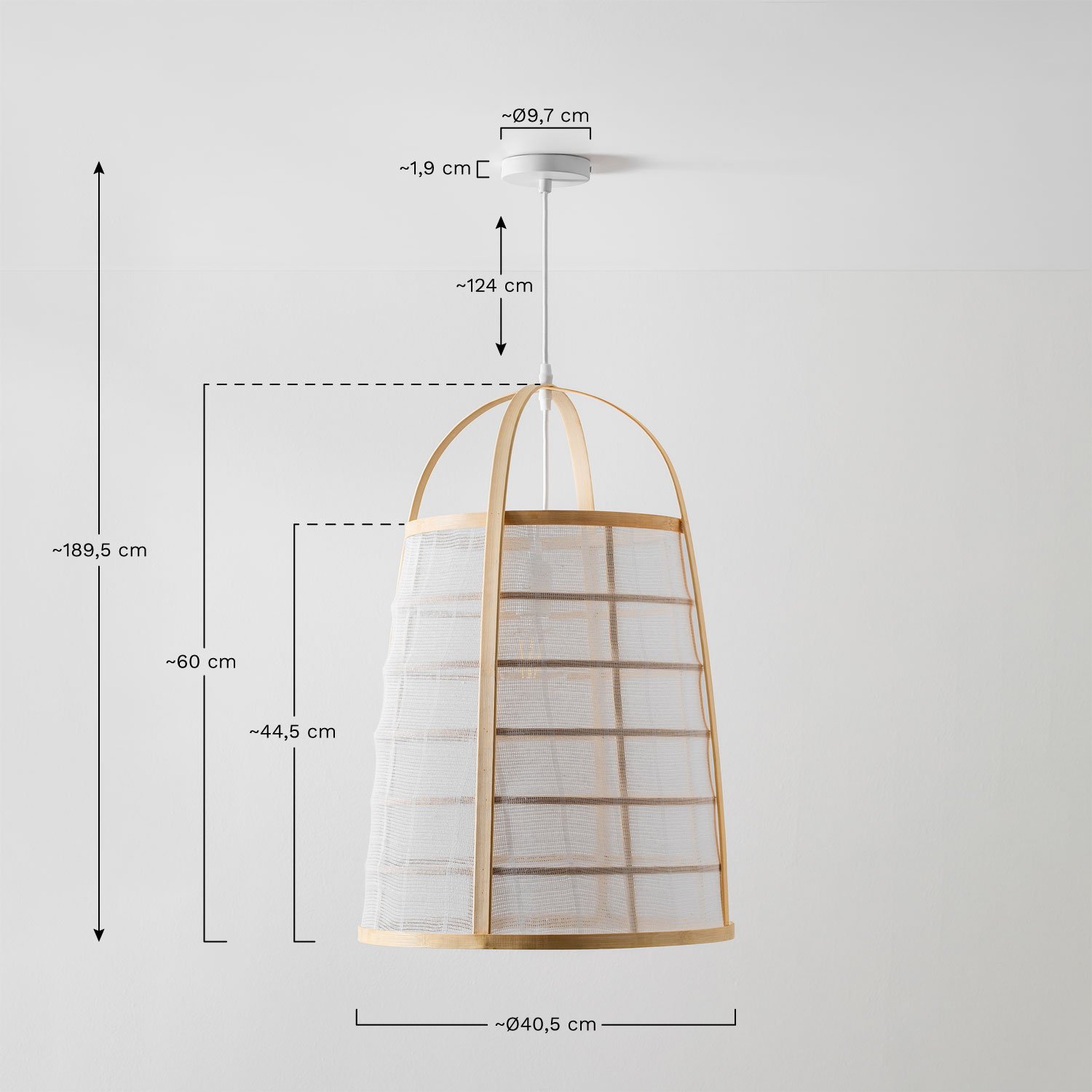 Bamboo and Cotton Ceiling Lamp (Ø40 cm) Mikayla, medidas