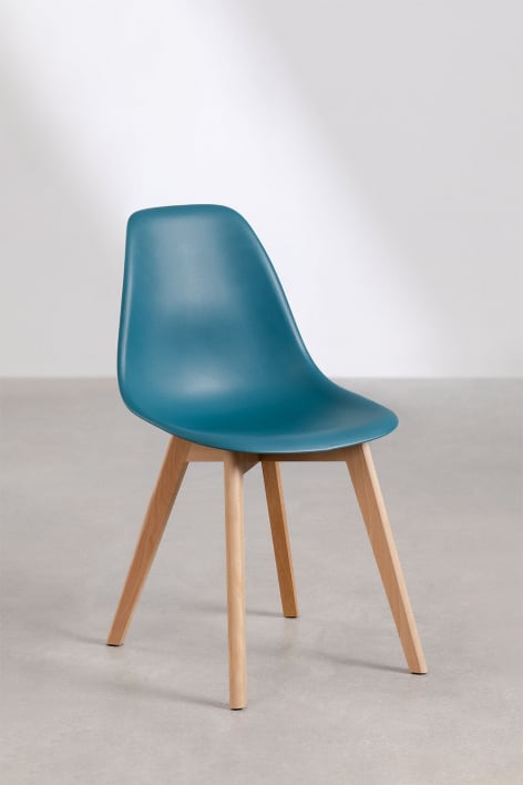 Scand Nordic dining chair set of 4 in polypropylene and beech wood - Blue Deep Teal