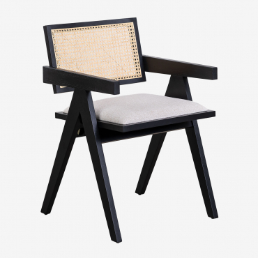 Ash Wood Dining Chair Upholstered With Armrests Lali Plain Black - Sklum