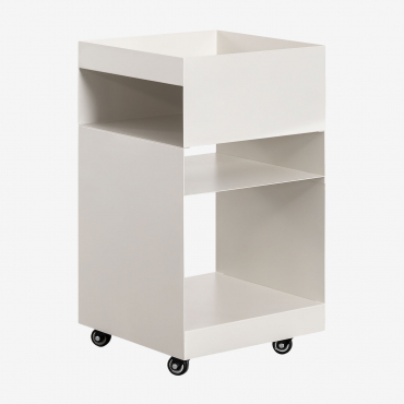 Square Side Table With Wheels And Steel Shelves (35x35 Cm) Rodgers Gardenia White - Sklum