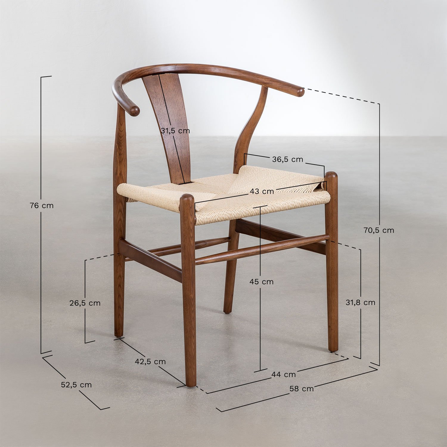 Uish Edition elm wood dining chair, medidas