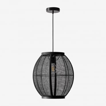 Ziyec Linen Pendant Ceiling Lamp Black & Ø35 Cm - Sklum