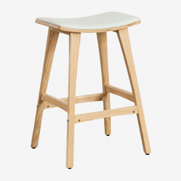 High Stool 65cm In Wood And Lorete Leatherette Natural Wood - Sklum