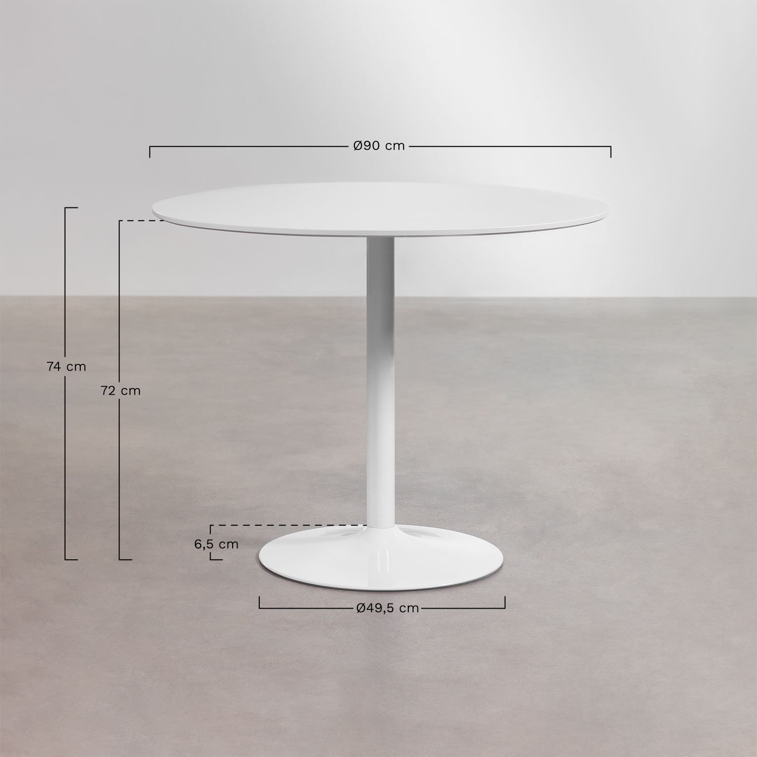 Yvetta round dining table in MDF and iron, medidas