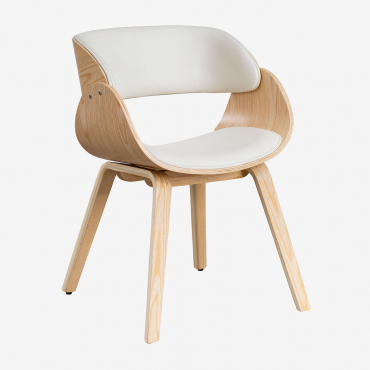 Dining Chair In Wood And Leatherette Lorete Natural Wood - Sklum