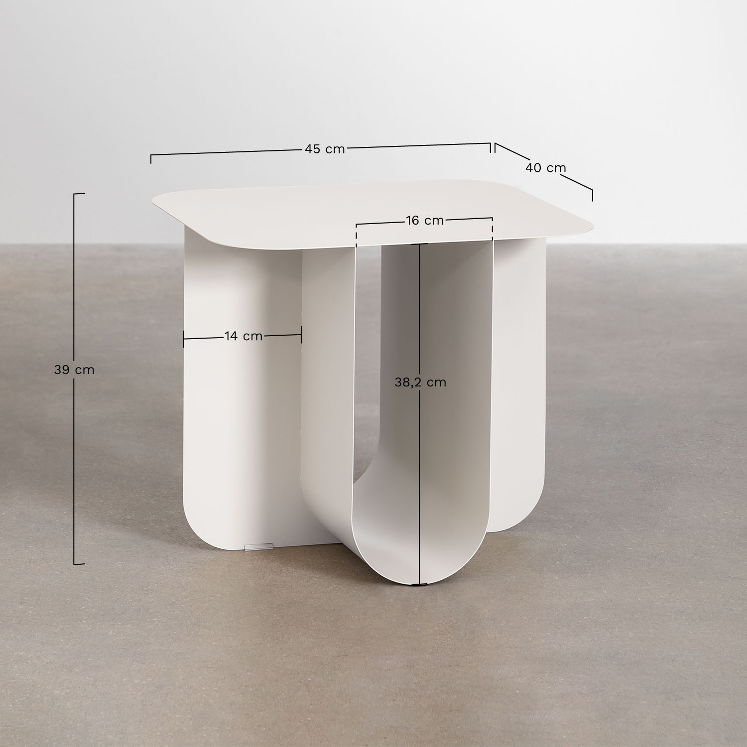 Rectangular garden side table 45x40 cm in steel Norman, medidas