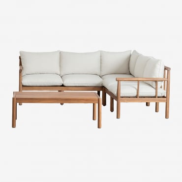 Melvin 5-seater Corner Sofa Set With Acacia Wood Coffee Table Acacia Brown - Sklum