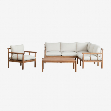 Melvin 5-seater Corner Sofa Set With Armchair And Acacia Wood Coffee Table Acacia Brown - Sklum
