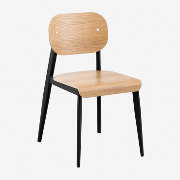 Pack Of 4 Dining Chairs In Oak Veneer And Iron And Black - Sklum