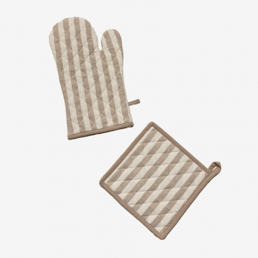 Edouard Oven Glove And Cloth Set Light Sand Brown - Sklum