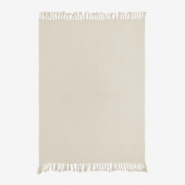 Cotton Chiffon Plaid Blanket (185x125 Cm) Eloi Beige Cream - Sklum