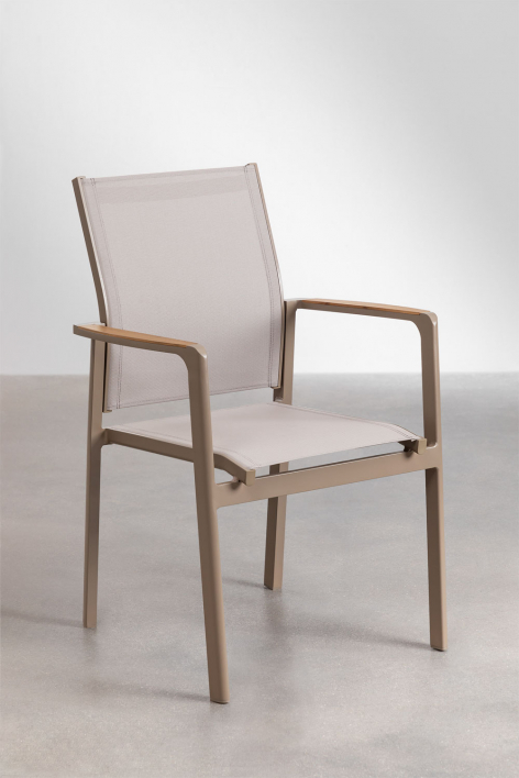 Pack of 4 Stackable Garden Chairs with Armrests in Aluminum Elvira - Moka Brown