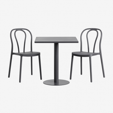 2 Garden Chairs & Square Table Set 70 X 70 Cm 2 Mizzi Grey Graphite - Sklum