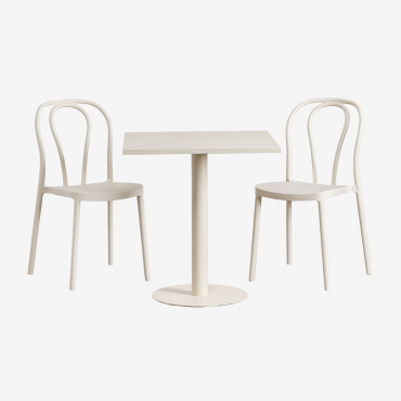 Square Table Set 70x70 Cm And 2 Mizzi Garden Chairs Tapioca Beige - Sklum