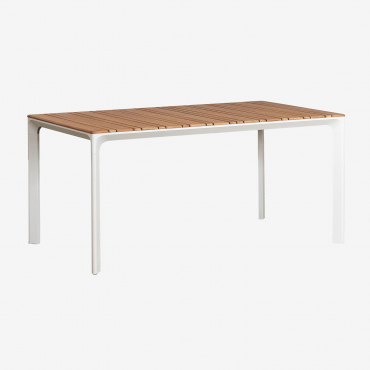 Rectangular Garden Table 160x90 Cm In Aluminum And Teak Wood Katiana White - Sklum