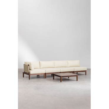 Garden Set With 4-piece Modular Corner Garden Sofa And Coffee Table In Giulia Acacia Wood Beige Cream - Sklum