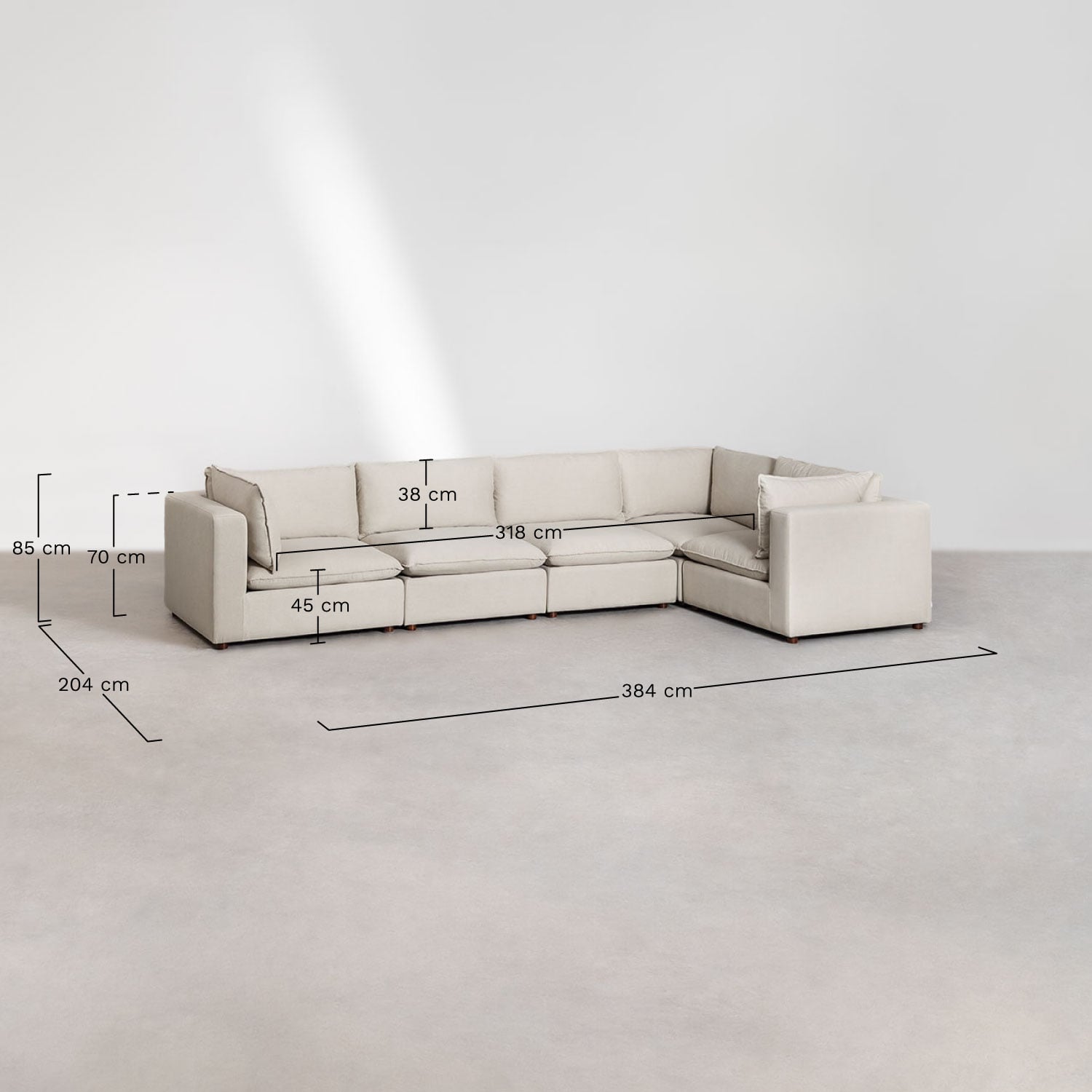 Estefan Style 5-Piece Modular Corner Sofa, medidas