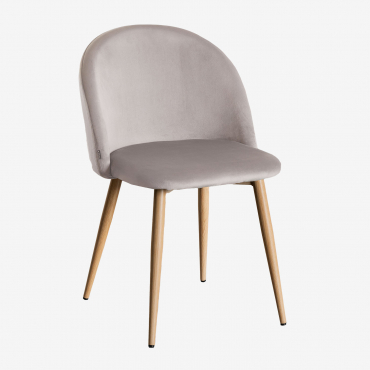 Kana Velvet Dining Chair Grey Taupe & Natural Wood - Sklum