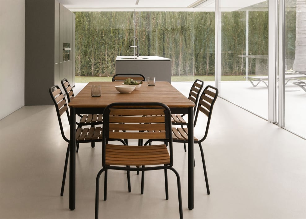 Rectangular dining table 160x90 cm in steel and acacia wood Artus