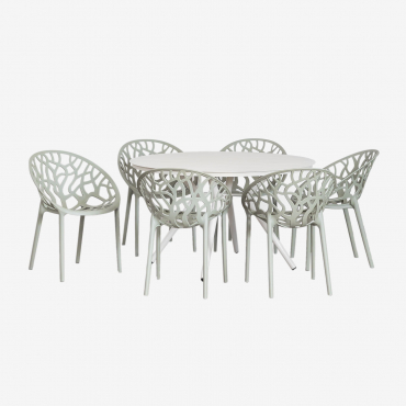 Valerie Round Aluminum Table Set (ø125 Cm) And 6 Ores Garden Chairs Green Khaki - Sklum