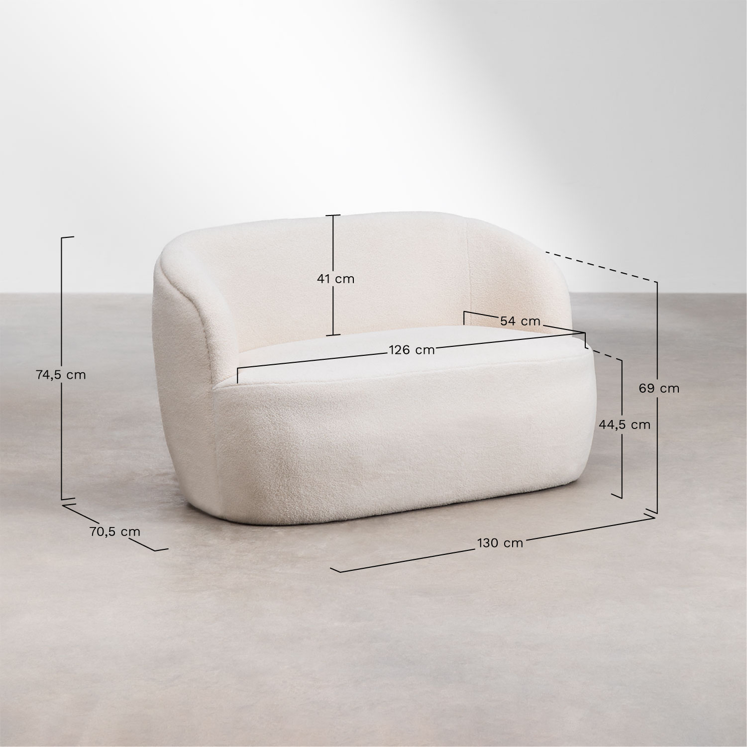 2-seater sofa in Dariele sherpa, medidas