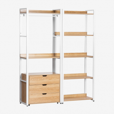 2-piece Open Modular Wardrobe With Drawers, Steel Shelving, And Mdf Ariaster Natural - Sklum