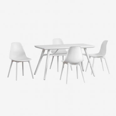Rectangular Table Set 135x80 Cm And 4 Garden Chairs In Scand Polyethylene White - Sklum
