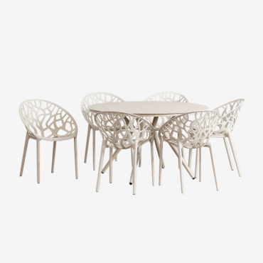 Valerie Ø125 Cm Round Aluminum Table Set And 6 Ores Garden Chairs Tapioca Beige - Sklum