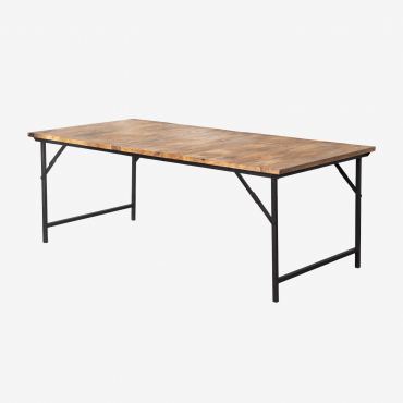 Rectangular Dining Table 200x100 Cm Foldable In Mango Wood And Fer Iron Carbon Black - Sklum