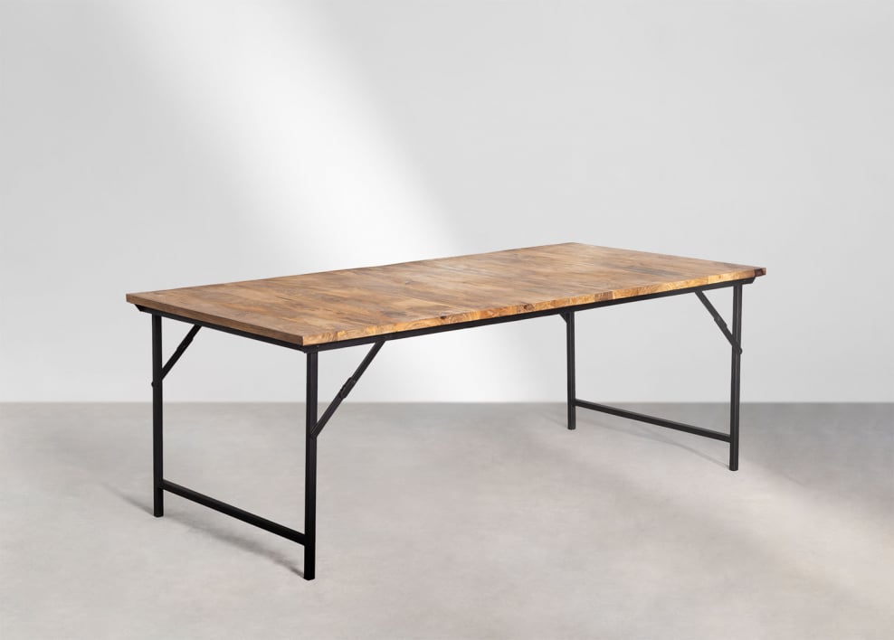 Rectangular dining table 200x100 cm foldable in mango wood and Fer iron