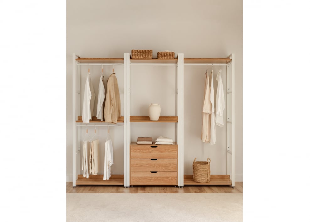 3-piece open modular wardrobe with steel and MDF drawers Ariaster - NATURAL