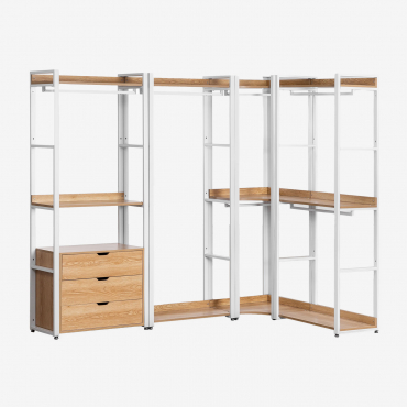 4-piece Open Corner Modular Wardrobe In Steel And Mdf Ariaster Natural - Sklum
