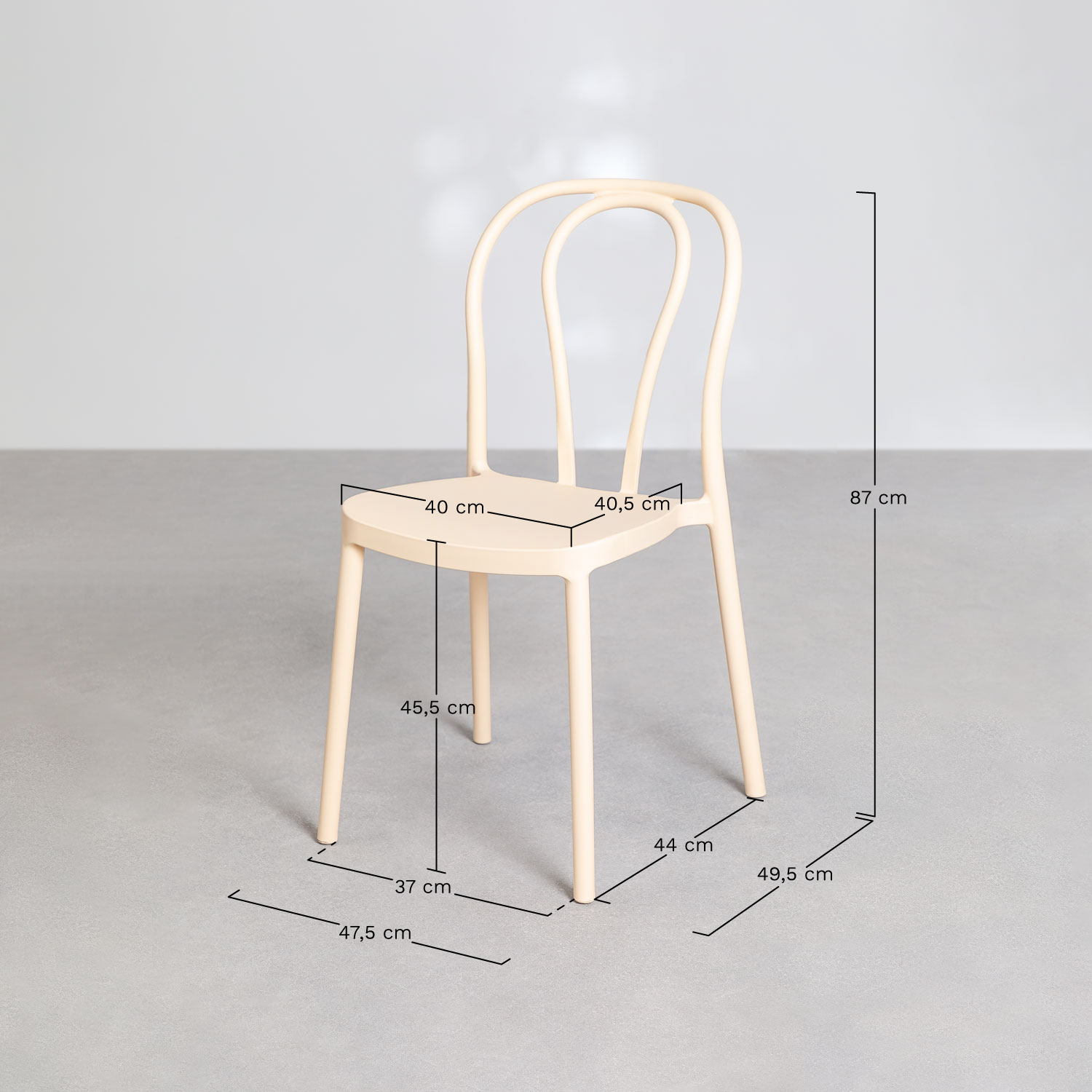 Pack of 4 stackable garden chairs in polypropylene Mizzi, medidas