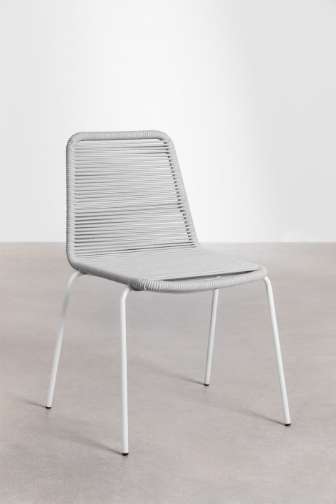 Set of 4 stackable dining chairs in iron and braided rope Mileyd