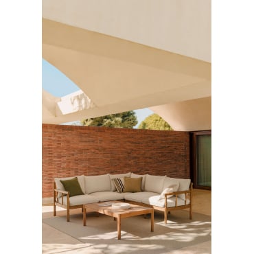 Garden Set With 5-seater Corner Sofa And Coffee Table In Melvin Acacia Wood Acacia Brown - Sklum