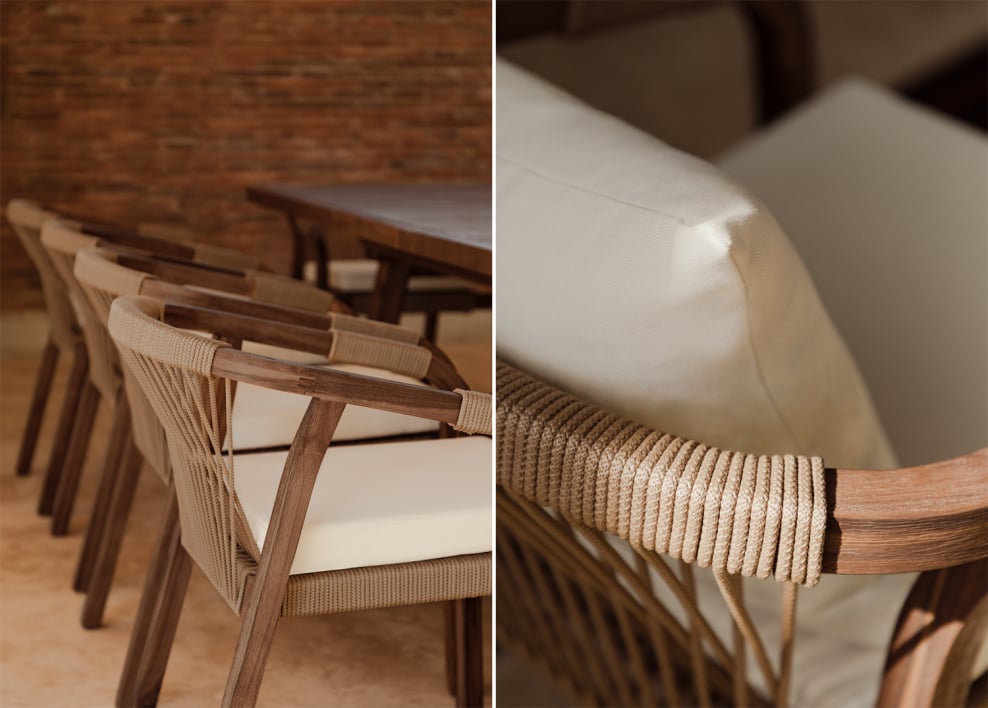 Dubai acacia wood dining chair with armrests - Gardenia White