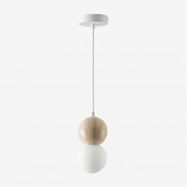 Pendant Ceiling Lamp Ø10 Cm In Travertine With Davise Crystal Ball White - Sklum