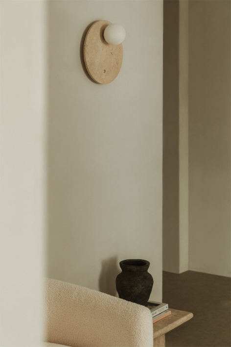 Davise wall sconce Ø30 cm in travertine with crystal ball