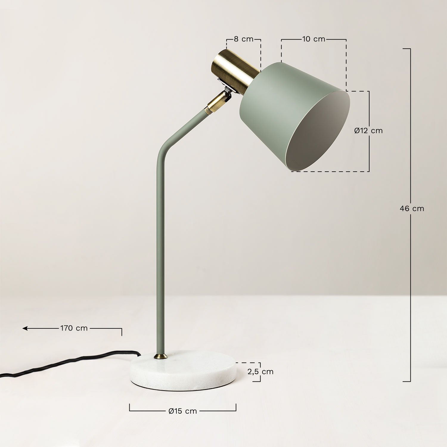 Directional iron Águeda table lamp, medidas