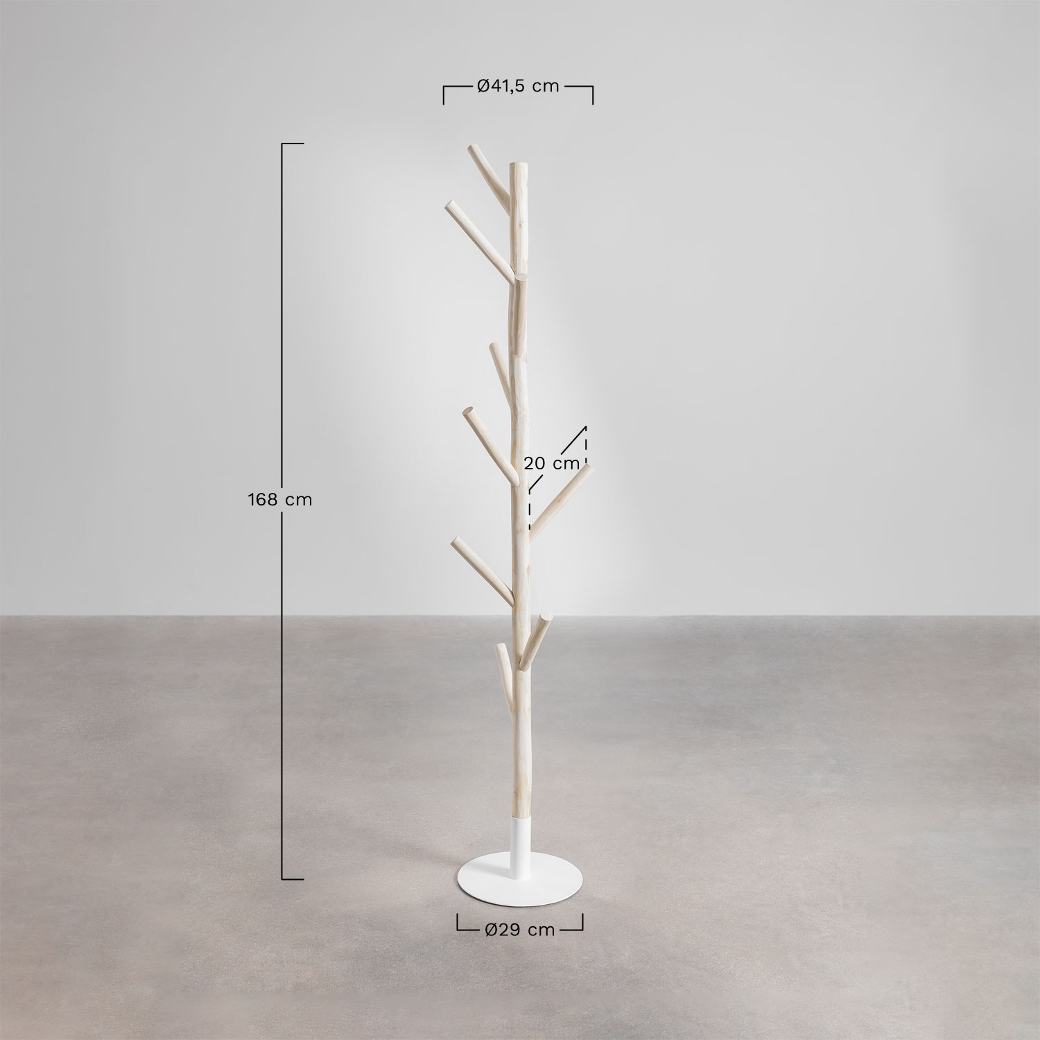 Standing Coat Rack in Teak Wood and Metal Merlo, medidas